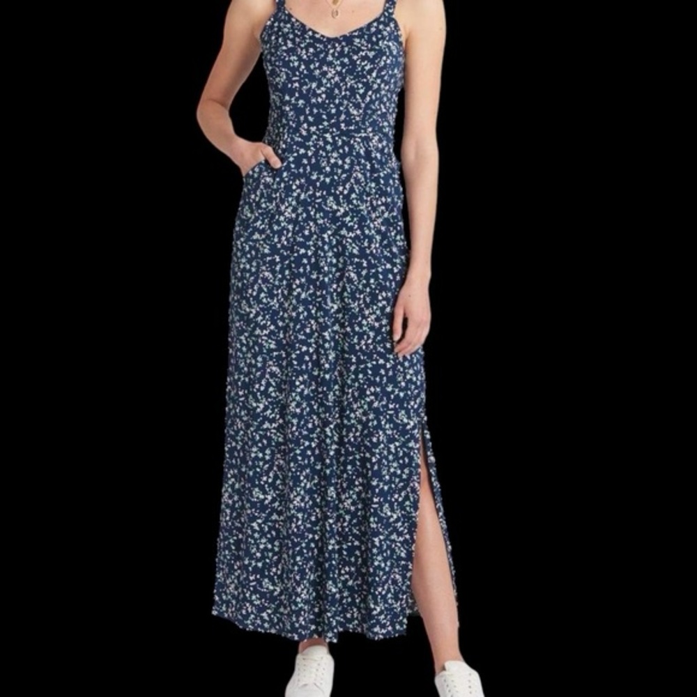 41 HAWTHORN MAXI WOMEN'S DRESS BLUE GREEN WITH POCKETS NWT